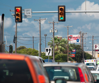 An intersection controlled by a traffic light